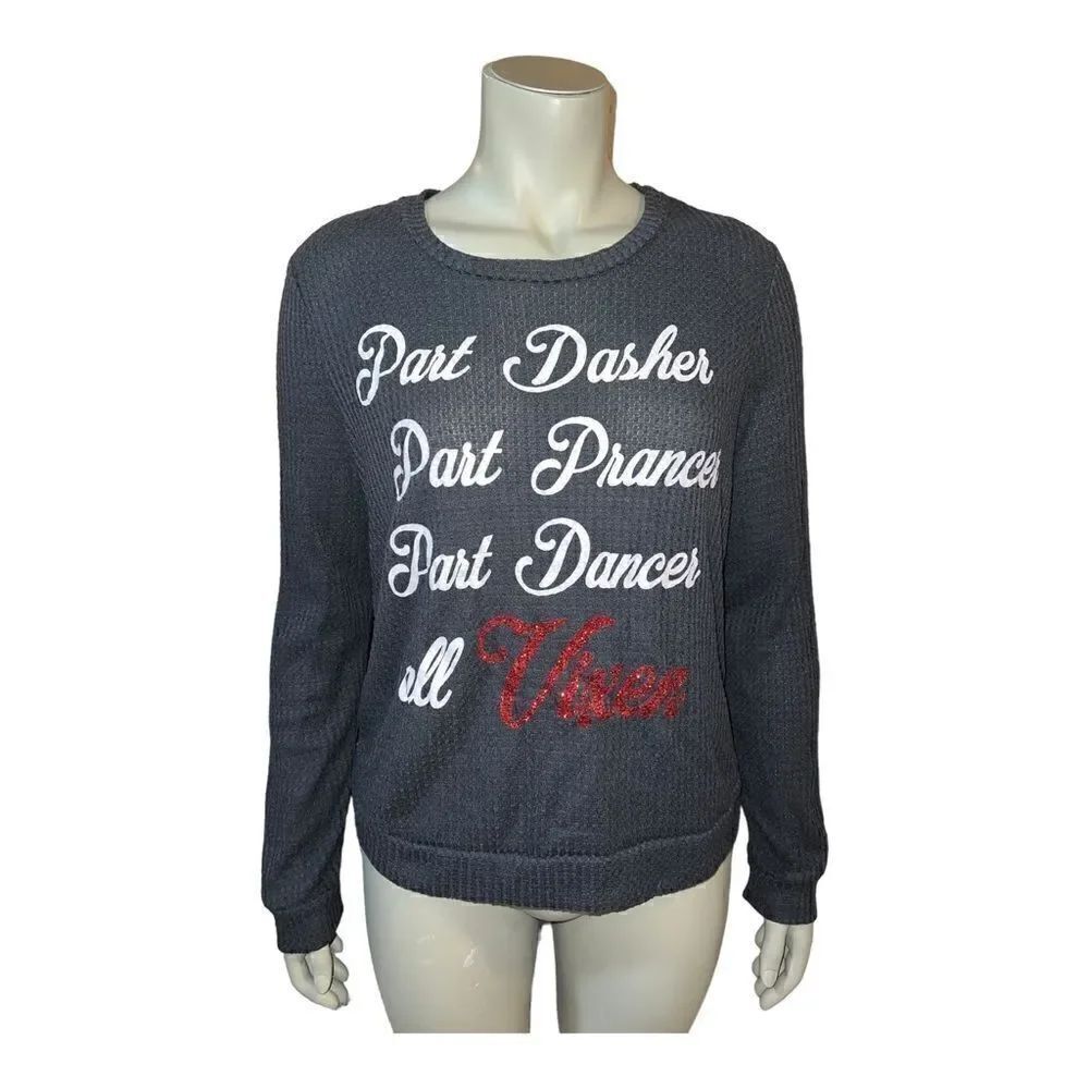 Self Esteem Juniors Gray Thermal Santa's Reindeer Shirt Vixen Extra Large EUC